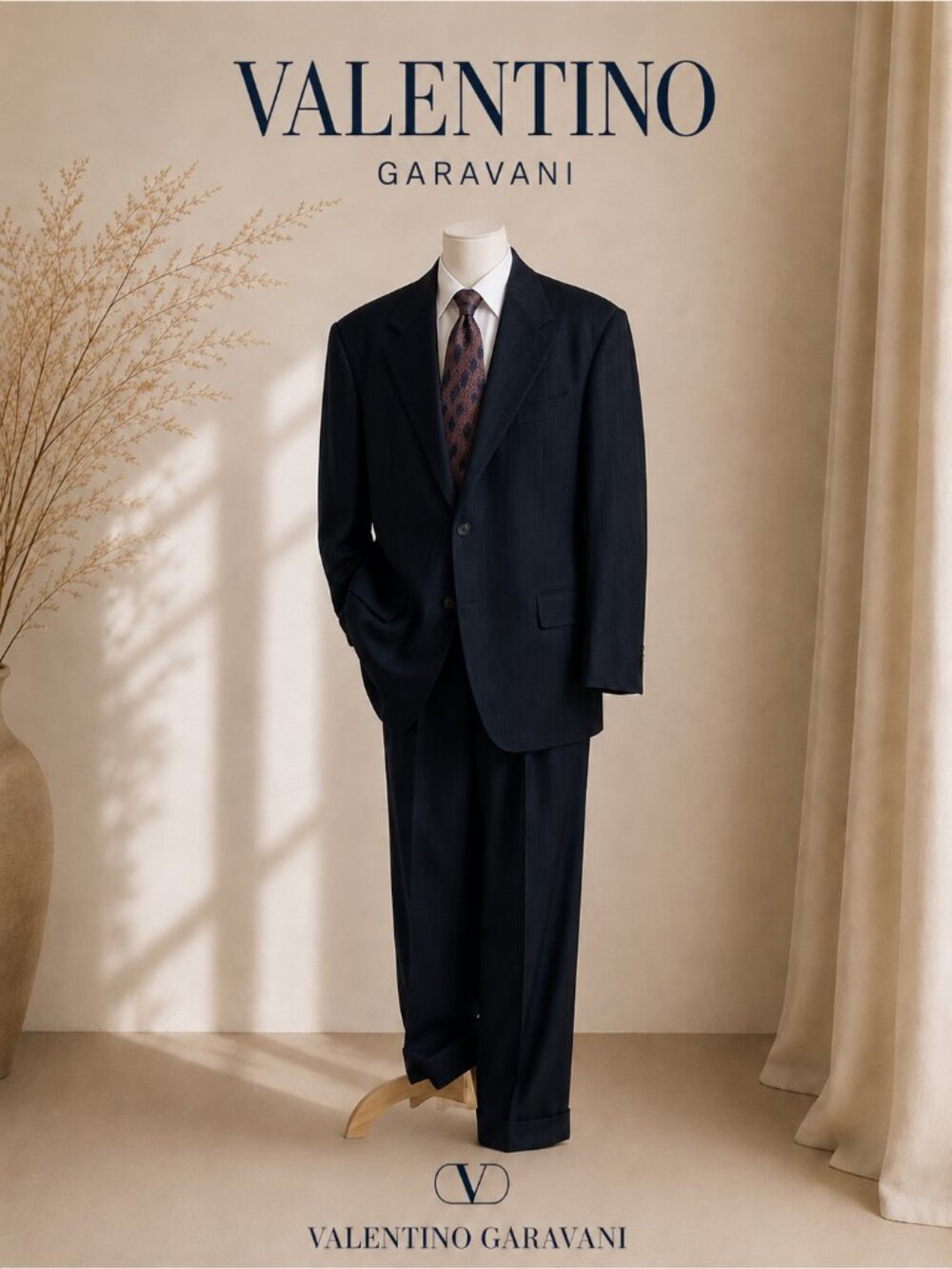 VALENTINO Garavani Uomo Line Men’s Sz 46 Luxury‎ Suit Navy Virgin Wool Tailored